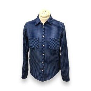 Aerie Women’s Long Sleeve Button Down Check Plaid Flannel Shirt, Blue, size M